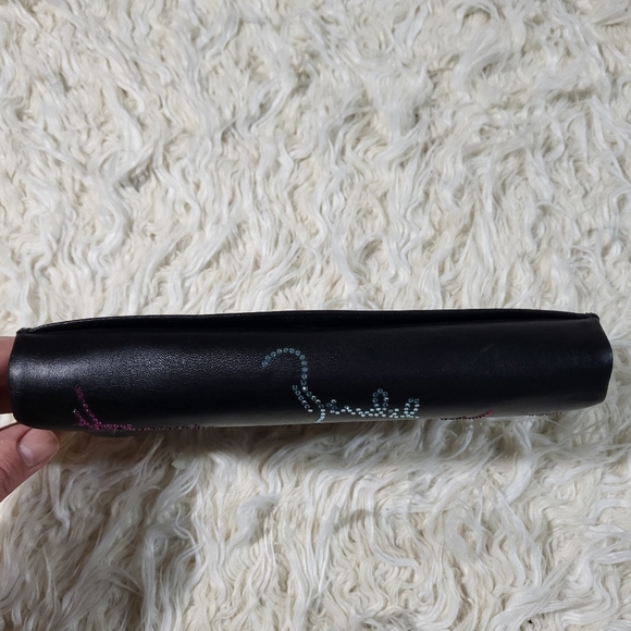 HENRI BENDEL Girls Nightout Embellished Bling Black Leather Chain Clutch - Picture 6 of 15